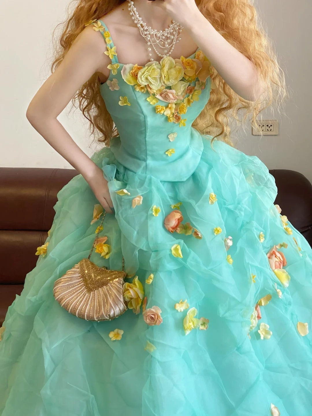 Ball Gown Strapless Blue With Flowers Sweet 16 Dress Sweet Sixteen Princess Dress RB9372
