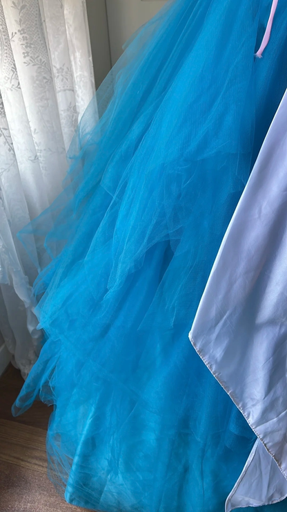 Sweet 15 Quinceanera Dress Ball Gown Strapless Blue Tulle With 3D Flowers Long 16th Birthday Outfits RC0651