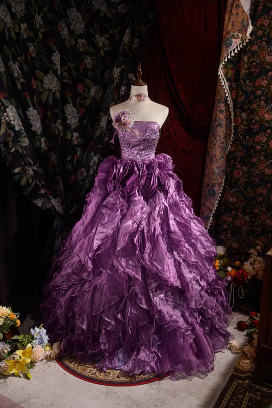 Timeless Ball Gown Formal Events Strapless Purple With Tiered Layers Quince Dress Long Quinceanera Dresses Birthday Outfits RB8556
