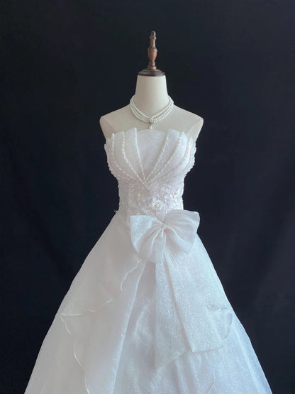 Sweet Ball Gowns Strapless White Poofy Long With Pearls Quince Dress inspo Quinceanera Dresses Vestidos De 16 anos RB7774