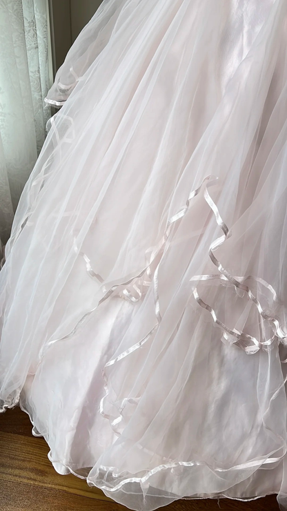 Sweet 15 Quinceanera Dress Ball Gown Strapless Pink Tulle With Lace Layers Long 16th Birthday Outfits RC0653