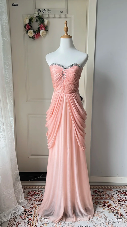 Modest Prom Dresses Aesthetic 90s Retro Mermaid Sweetheart Blush PinK Chiffon Floor Length Evening Outfits RC0654