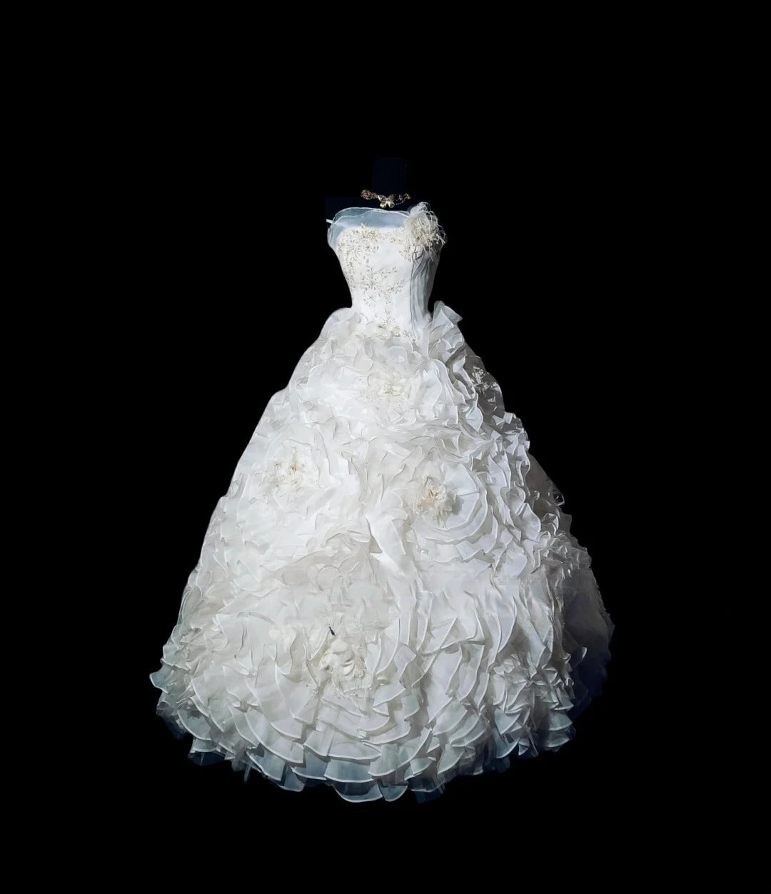 Cute Sweet 16 Dress Strapless White Flowers Ruffled Ball Gown Sweet Sixteen Dresses RC0025