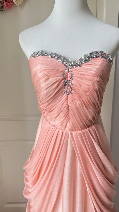 Modest Prom Dresses Aesthetic 90s Retro Mermaid Sweetheart Blush PinK Chiffon Floor Length Evening Outfits RC0654