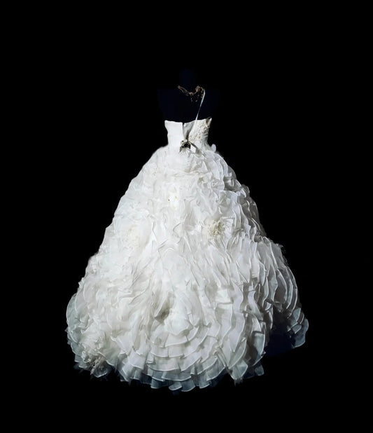Cute Sweet 16 Dress Strapless White Flowers Ruffled Ball Gown Sweet Sixteen Dresses RC0025