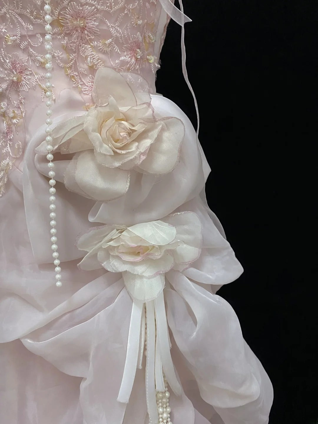 Modest A line Spaghetti Straps Pink With Ruffled Beads Lace Long Prom Dresses Formal Outfits Evening Night Dress RB7776