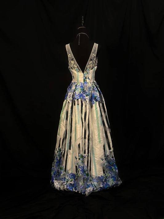 Vintage 80s Prom Dresses A Line V Neckline Floral Long Party Gown Formal Outfits RB6164