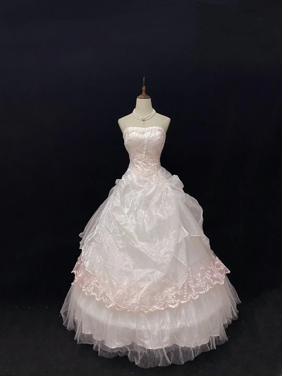 Dreamy Ball Gowns Strapless Pink Tulle Poofy Long With Lace Quince Dress inspo Quinceanera Dresses Vestidos De 16 anos RB7777