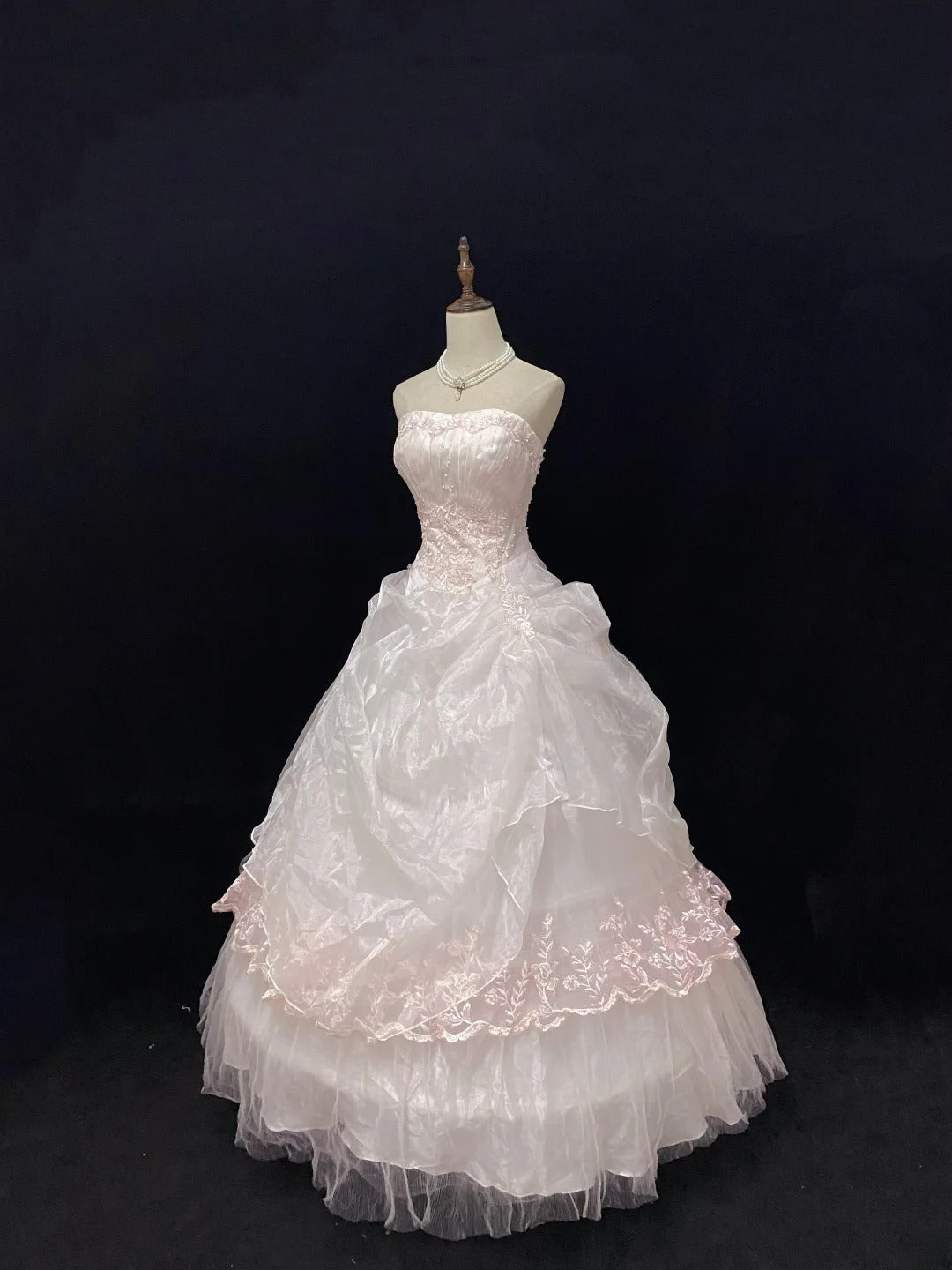 Dreamy Ball Gowns Strapless Pink Tulle Poofy Long With Lace Quince Dress inspo Quinceanera Dresses Vestidos De 16 anos RB7777