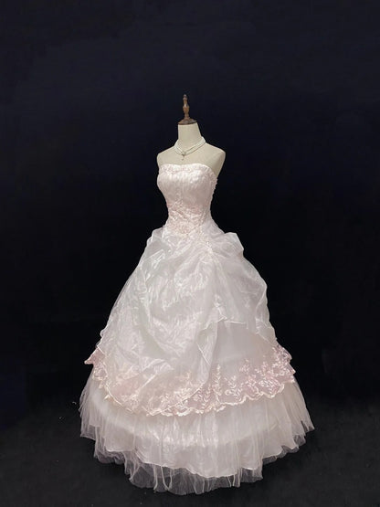 Dreamy Ball Gowns Strapless Pink Tulle Poofy Long With Lace Quince Dress inspo Quinceanera Dresses Vestidos De 16 anos RB7777