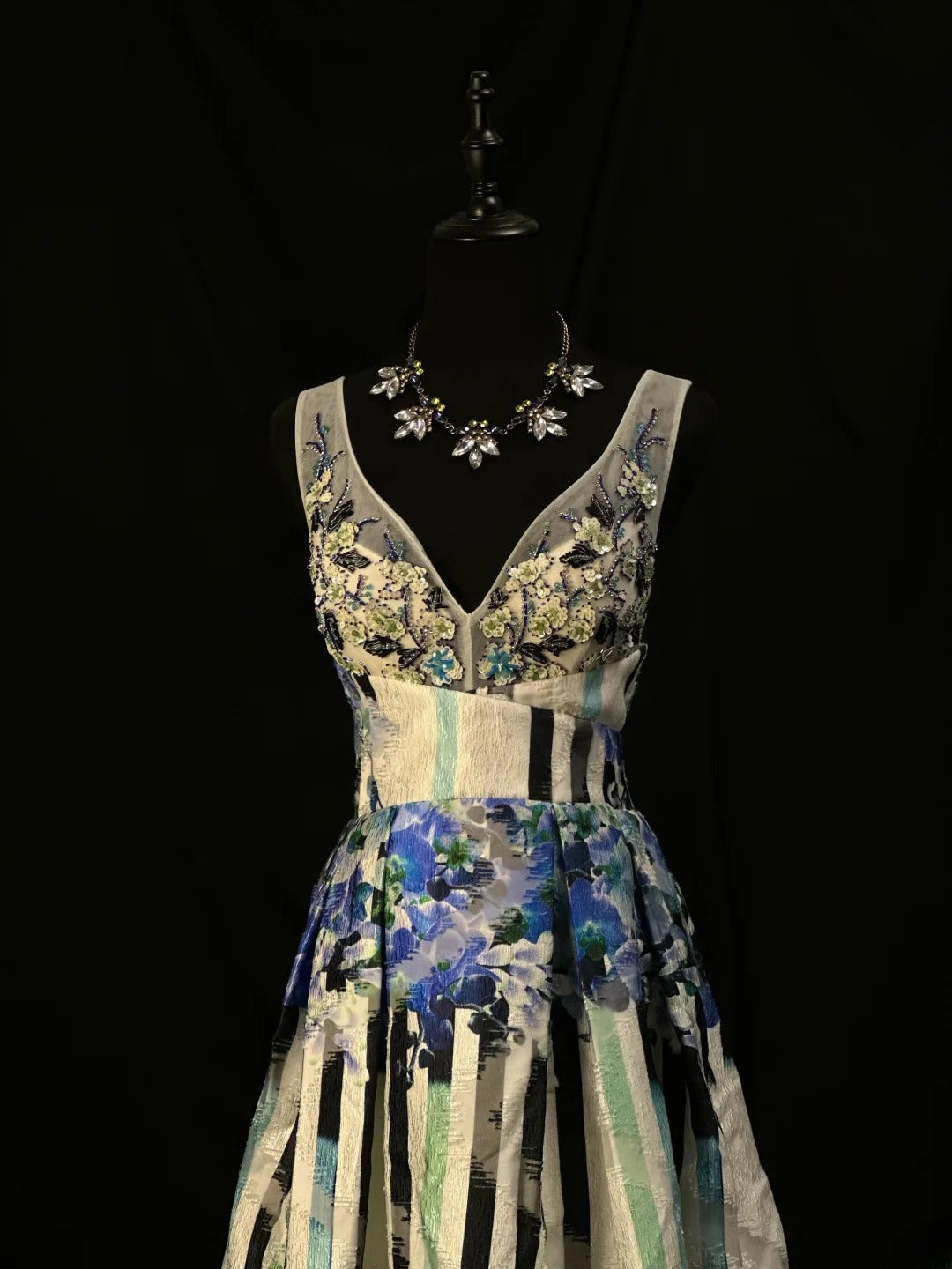 Vintage 80s Prom Dresses A Line V Neckline Floral Long Party Gown Formal Outfits RB6164