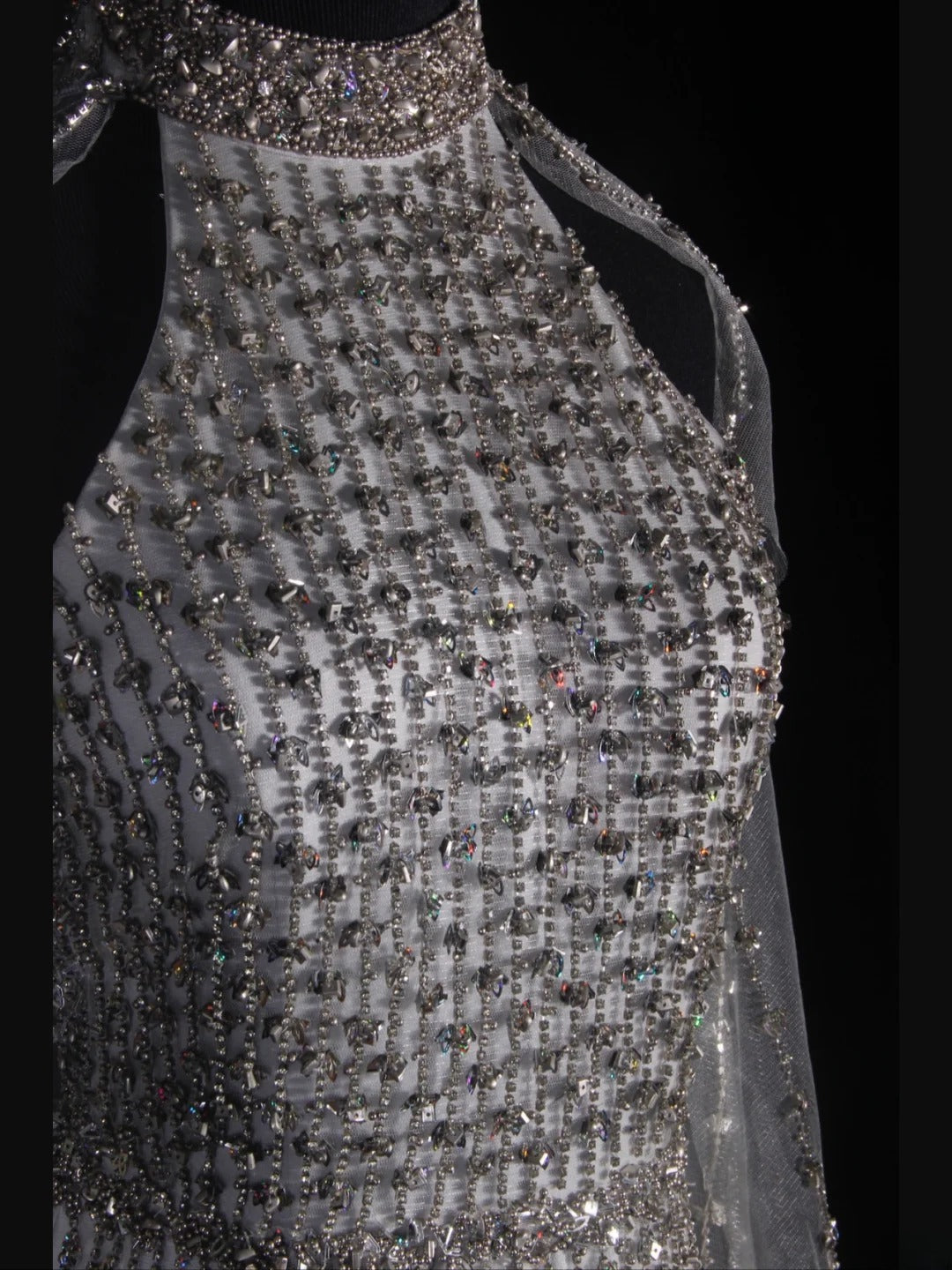 Vintage Mermaid 80s High Neck Silver Beads With Beaded Cape Long Prom Dresses Inspo 20th Birthday Outfit Formal Gowns AS327