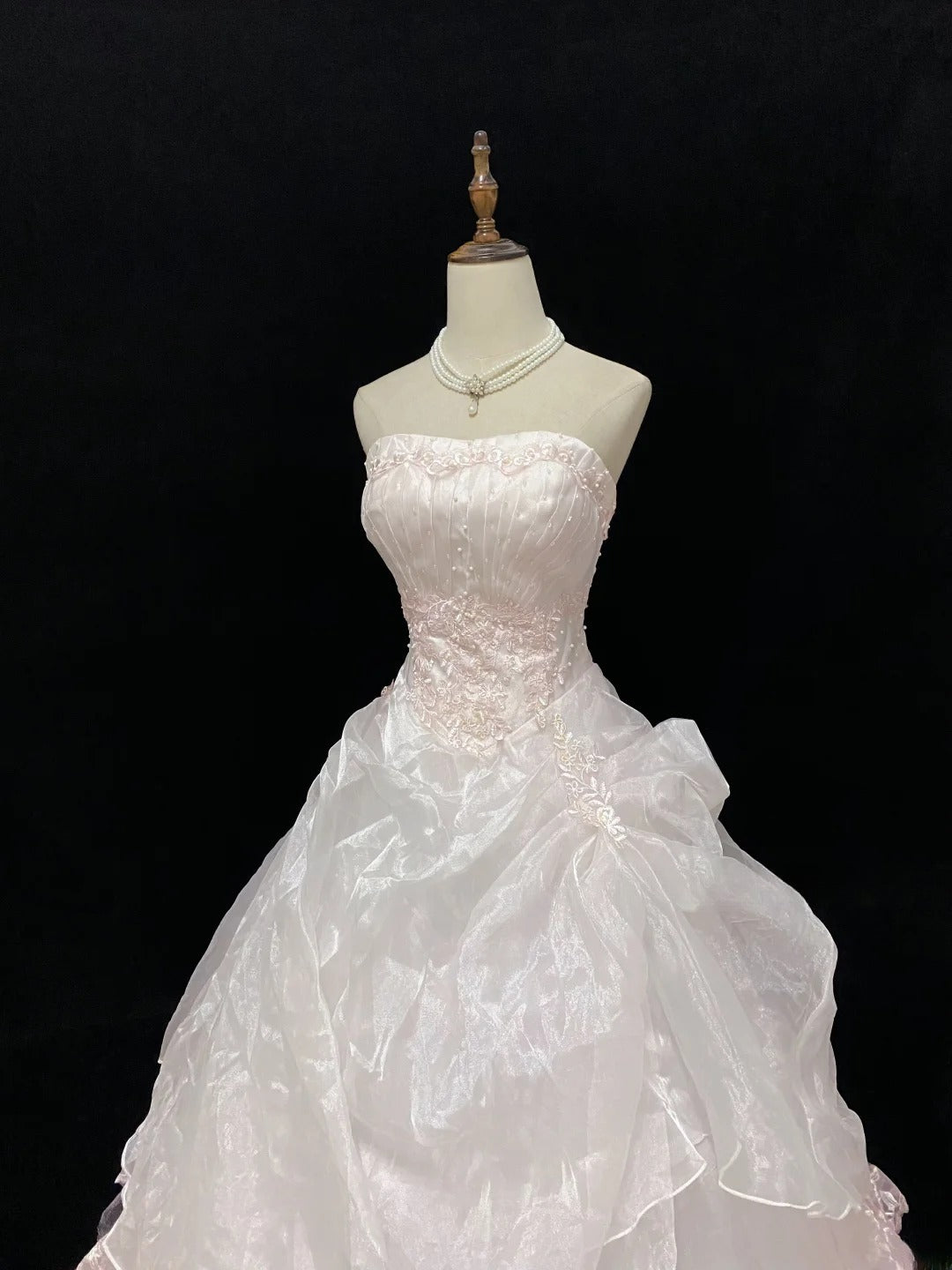 Dreamy Ball Gowns Strapless Pink Tulle Poofy Long With Lace Quince Dress inspo Quinceanera Dresses Vestidos De 16 anos RB7777