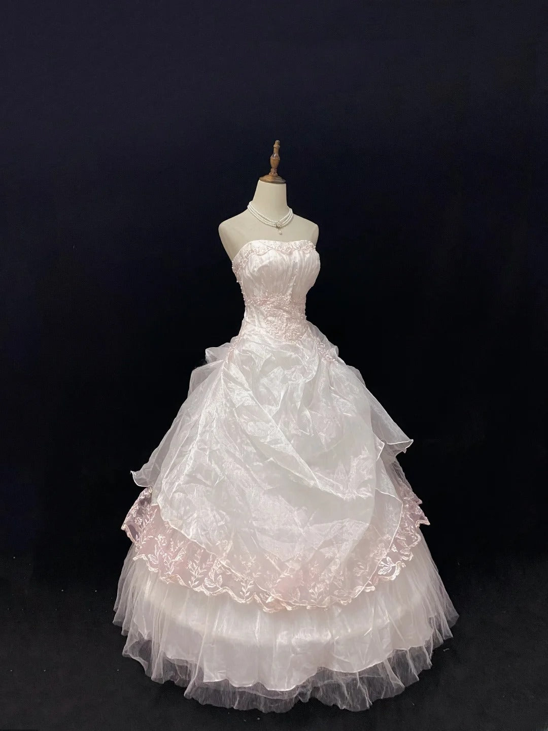 Dreamy Ball Gowns Strapless Pink Tulle Poofy Long With Lace Quince Dress inspo Quinceanera Dresses Vestidos De 16 anos RB7777