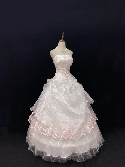 Dreamy Ball Gowns Strapless Pink Tulle Poofy Long With Lace Quince Dress inspo Quinceanera Dresses Vestidos De 16 anos RB7777