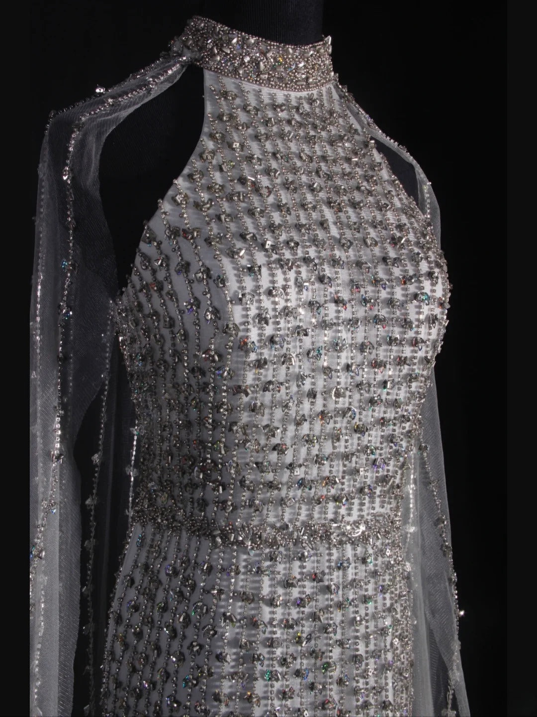 Vintage Mermaid 80s High Neck Silver Beads With Beaded Cape Long Prom Dresses Inspo 20th Birthday Outfit Formal Gowns AS327
