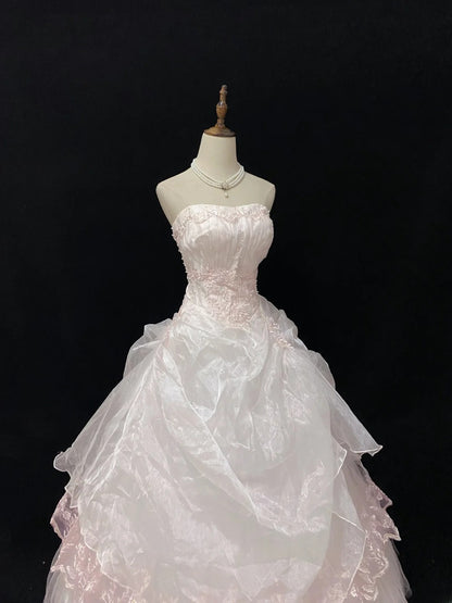 Dreamy Ball Gowns Strapless Pink Tulle Poofy Long With Lace Quince Dress inspo Quinceanera Dresses Vestidos De 16 anos RB7777