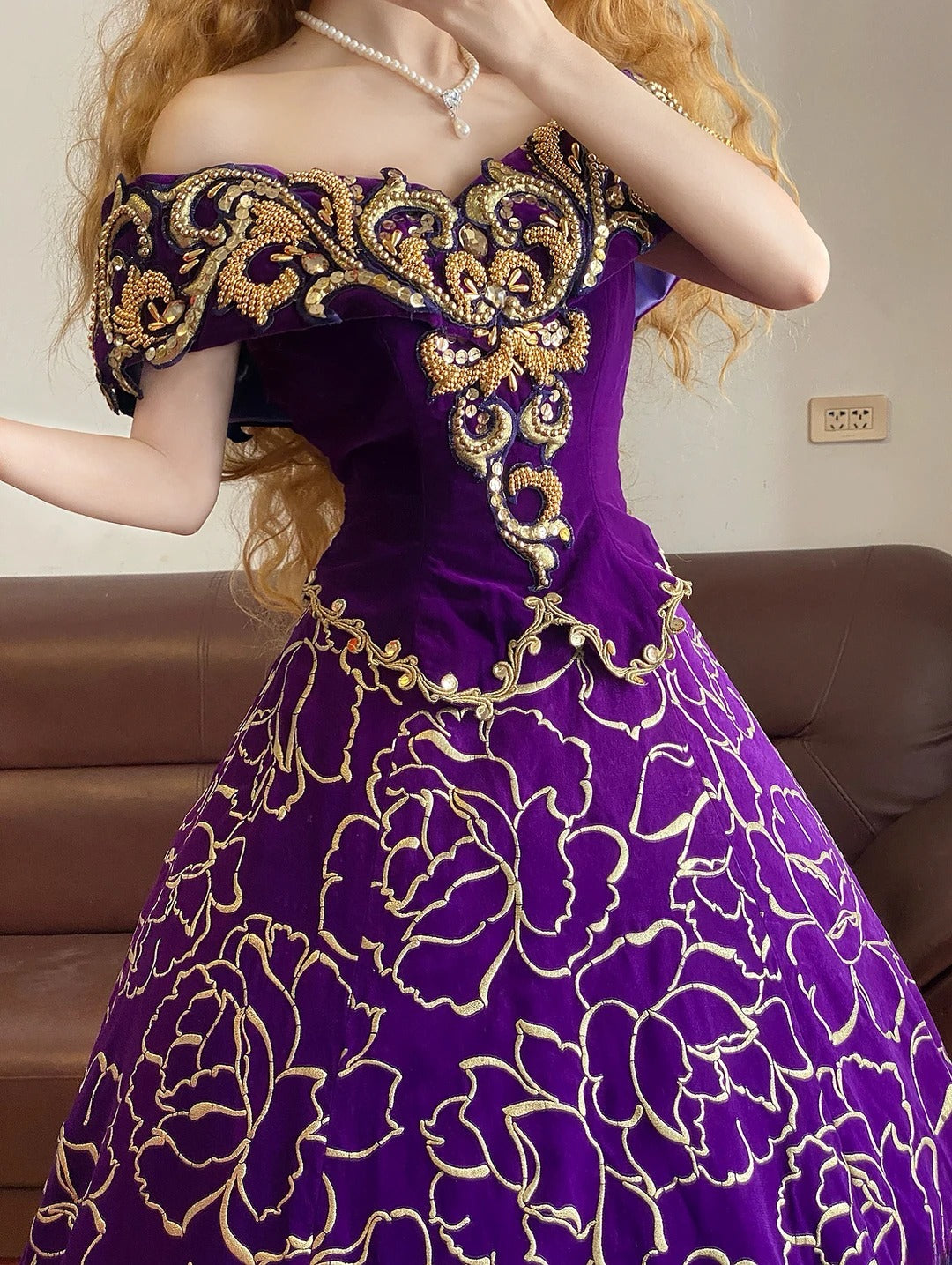 Ball Gown Off The Shoulder Grape With Gold Beading Sweet 16 Dress Sweet Sixteen Princess Dress RB9376