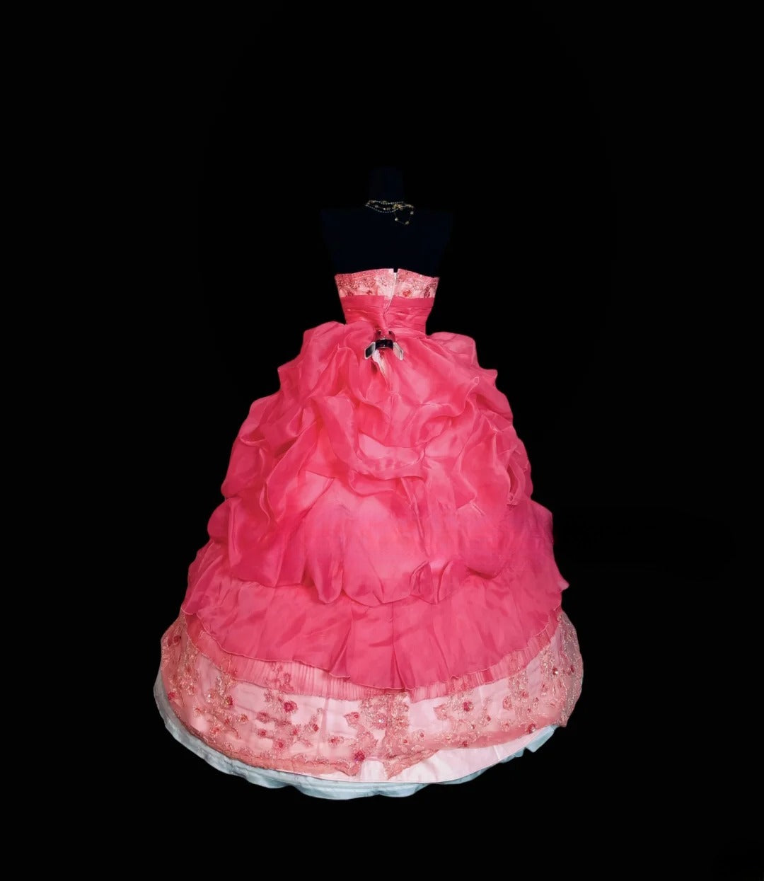 Cute Sweet 16 Dress Strapless Hot Pink Lace Ruffled Ball Gown Sweet Sixteen Dresses RC0027