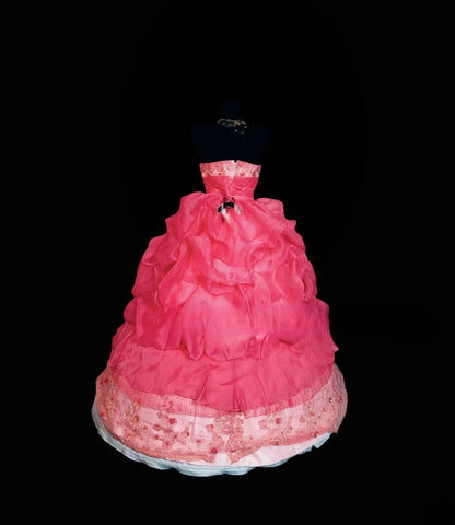 Cute Sweet 16 Dress Strapless Hot Pink Lace Ruffled Ball Gown Sweet Sixteen Dresses RC0027