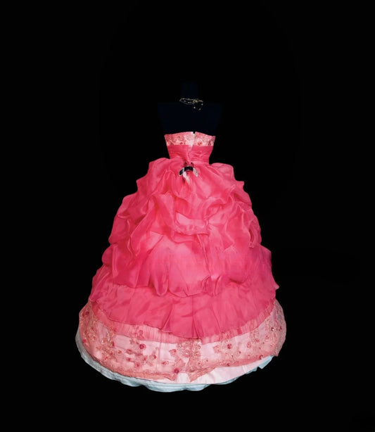 Cute Sweet 16 Dress Strapless Hot Pink Lace Ruffled Ball Gown Sweet Sixteen Dresses RC0027