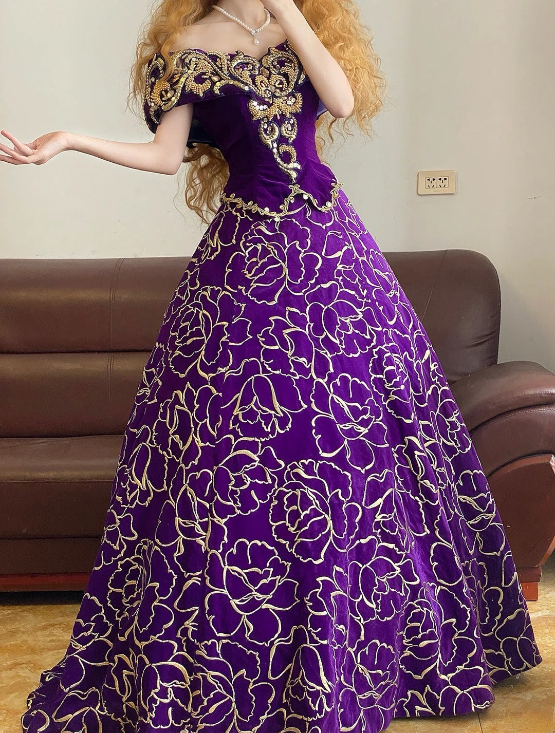 Ball Gown Off The Shoulder Grape With Gold Beading Sweet 16 Dress Sweet Sixteen Princess Dress RB9376