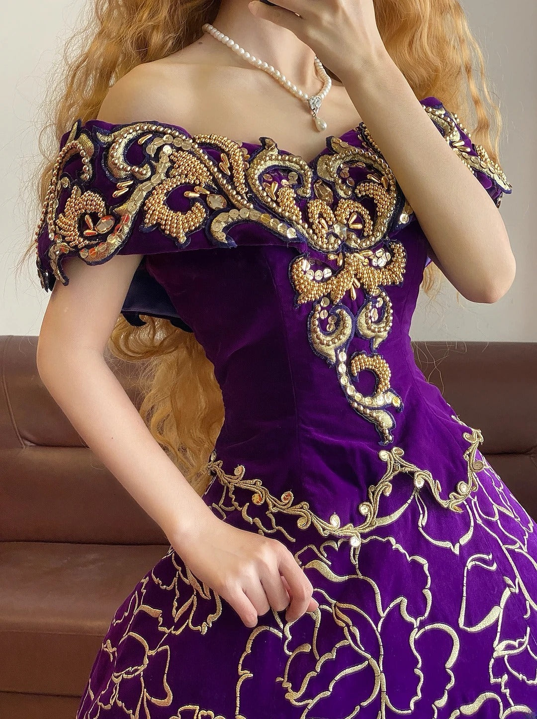 Ball Gown Off The Shoulder Grape With Gold Beading Sweet 16 Dress Sweet Sixteen Princess Dress RB9376