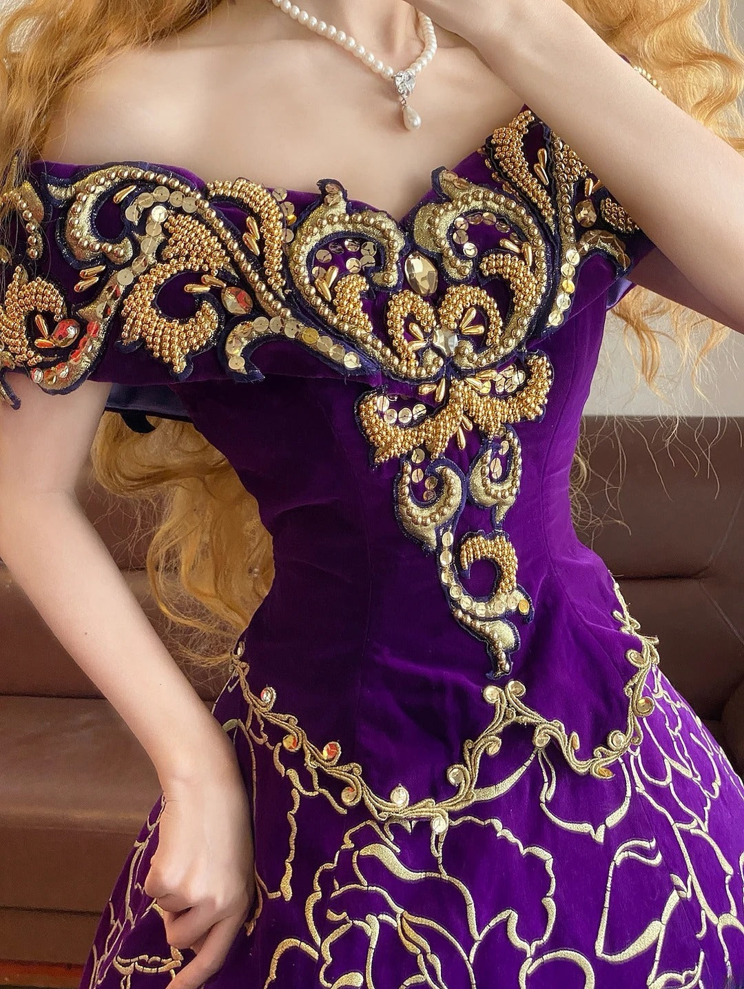 Ball Gown Off The Shoulder Grape With Gold Beading Sweet 16 Dress Sweet Sixteen Princess Dress RB9376