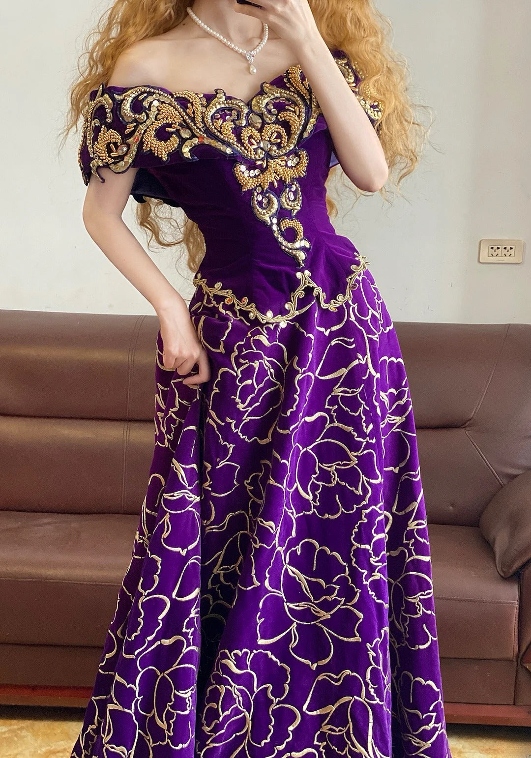 Ball Gown Off The Shoulder Grape With Gold Beading Sweet 16 Dress Sweet Sixteen Princess Dress RB9376