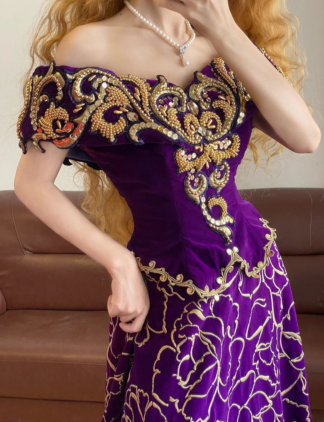 Ball Gown Off The Shoulder Grape With Gold Beading Sweet 16 Dress Sweet Sixteen Princess Dress RB9376