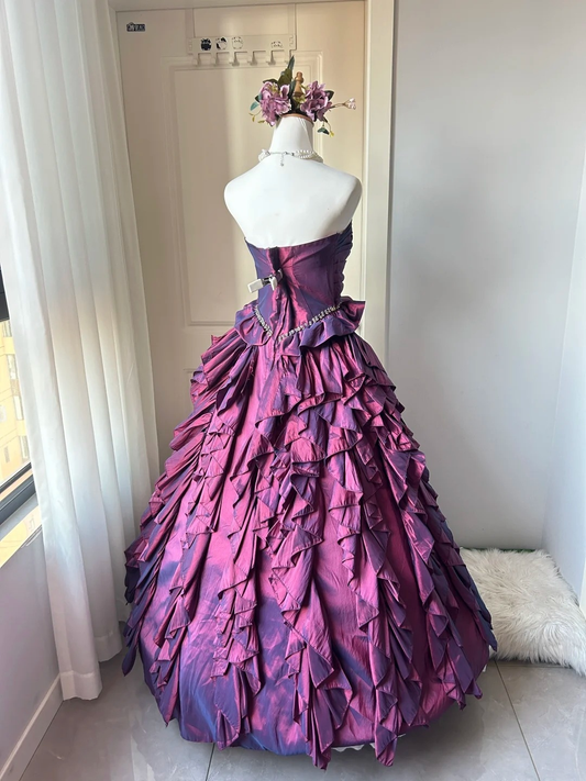 Sweet 15 Quinceanera Dress Ball Gown Strapless Taffeta With Ruffled Appliques Long 16th Birthday Outfits RC0657