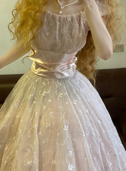 Prom Dress Elegant Ball Gown Square Neck Pink With Lace Formal Evening Gown for Graduation Party RB9377