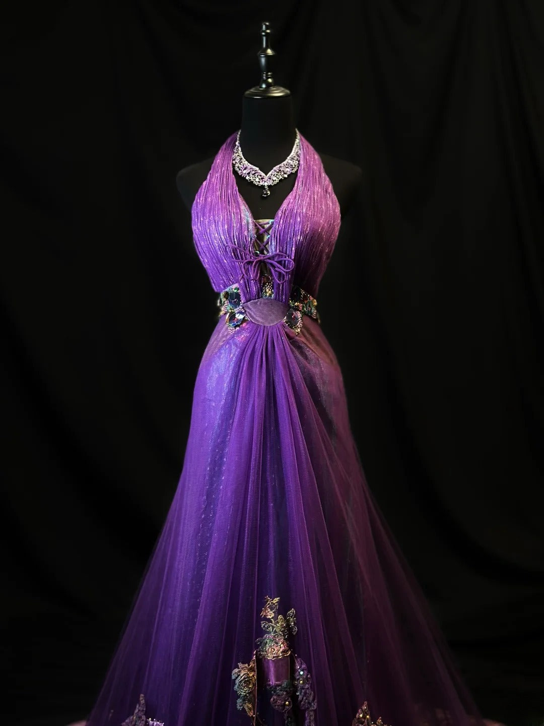 Vintage Prom Dresses Mermaid V Neckline Purple Tulle With Appliqued 1950s Retro Classy Long Formal Outfits RB6167