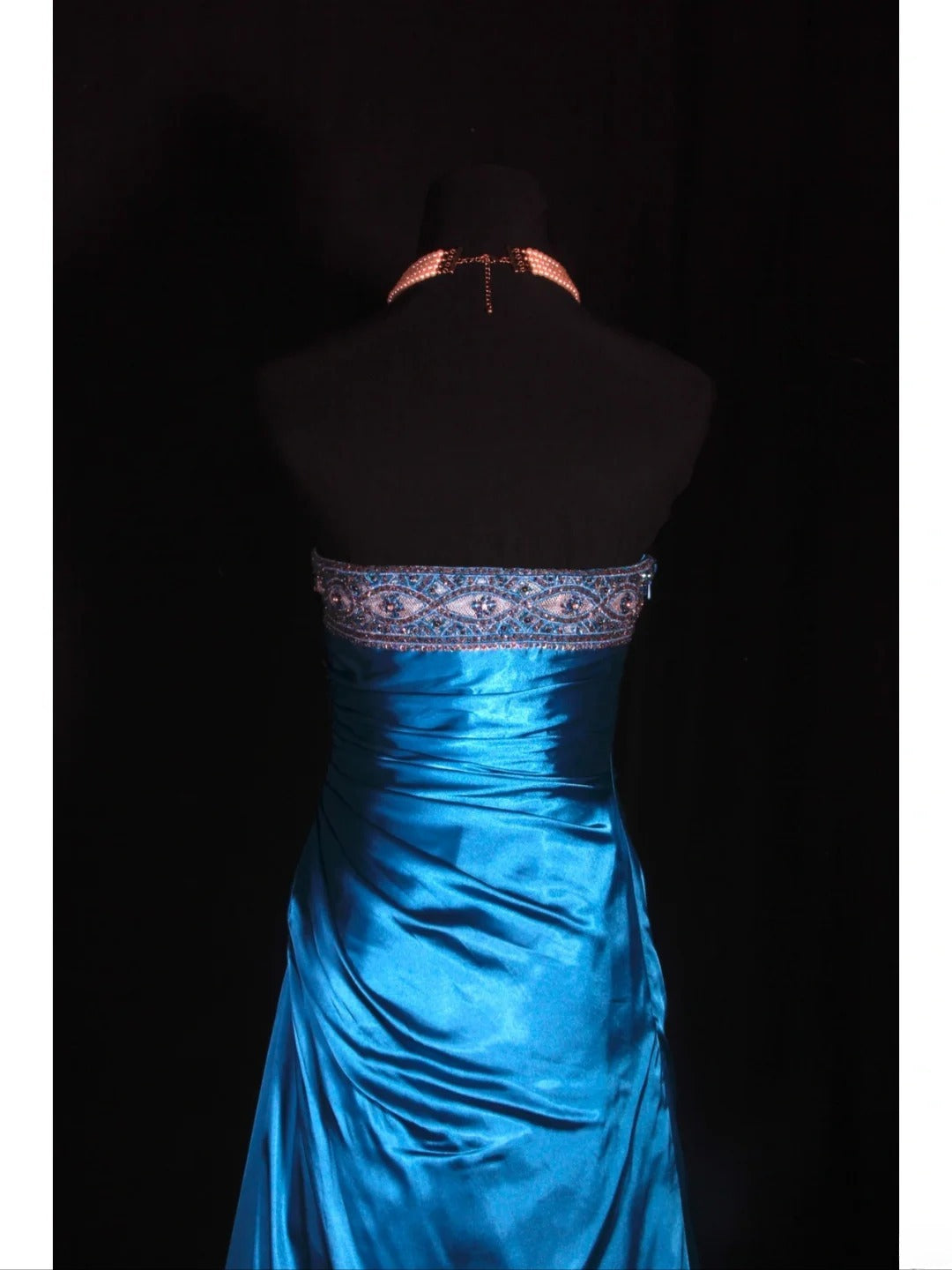 Vintage Ball Gown Strapless Blue Satin 1970s With Ruffled Beads Bodice Long Prom Dresses Inspo 16th Birthday Outfit Formal Gown AS329