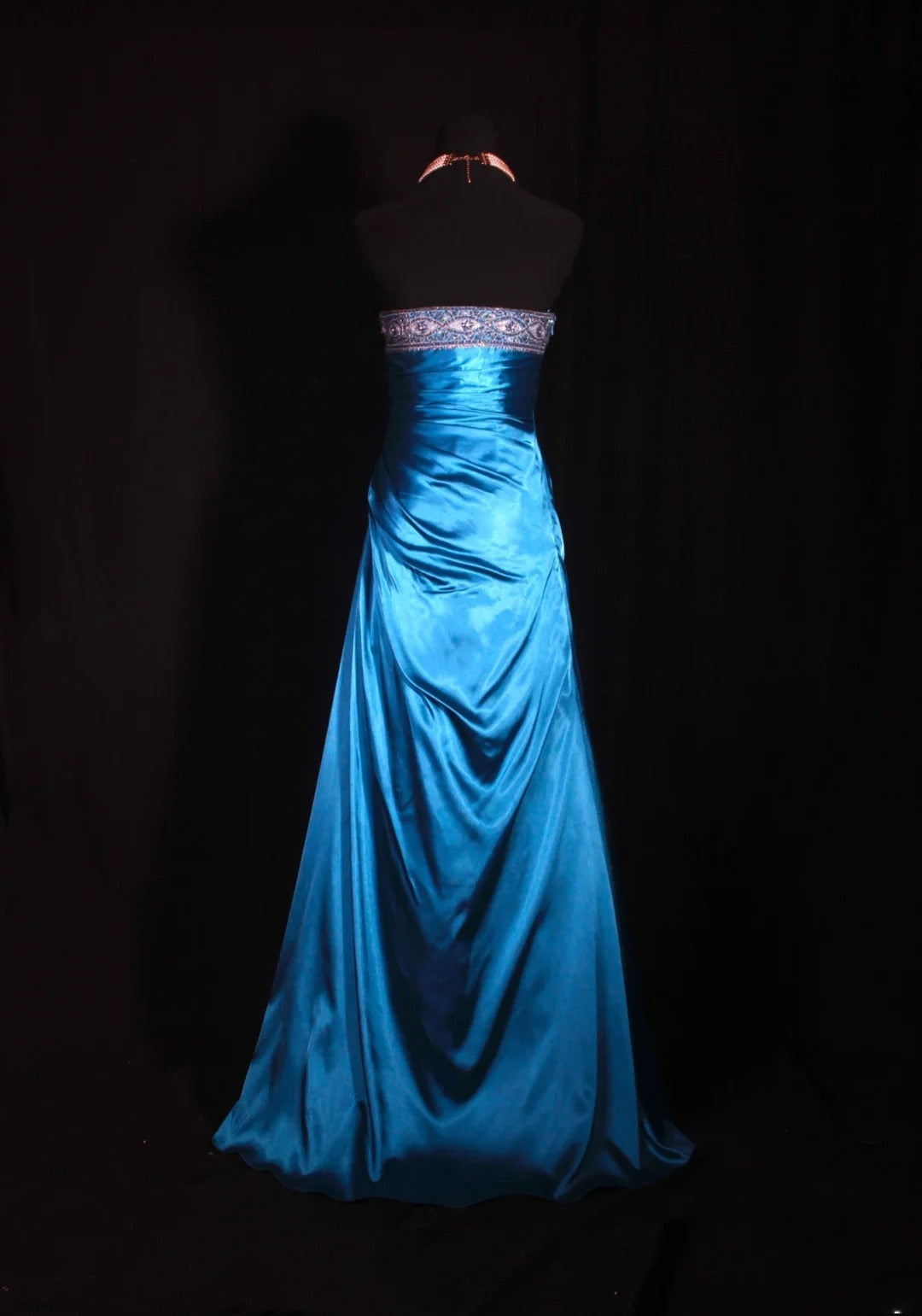 Vintage Ball Gown Strapless Blue Satin 1970s With Ruffled Beads Bodice Long Prom Dresses Inspo 16th Birthday Outfit Formal Gown AS329