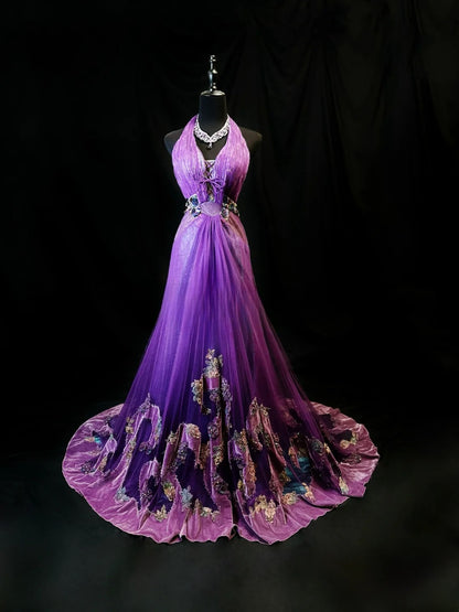 Vintage Prom Dresses Mermaid V Neckline Purple Tulle With Appliqued 1950s Retro Classy Long Formal Outfits RB6167