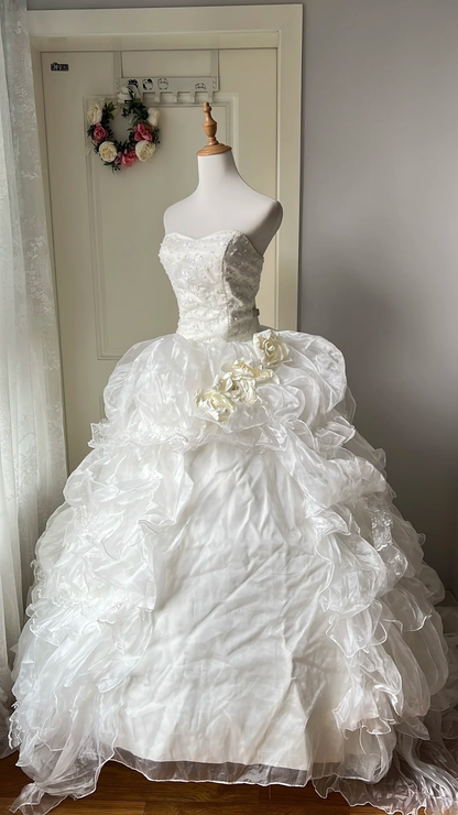 Timeless Wedding Dress Ball Gown Sweetheart Tulle White With Tiered Layers Long Bridal Gown RC0658