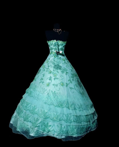Blue Strapless Lace Ball Gown Quinceanera Dress, Sweet 15 Birthday Formal Dress RC0042