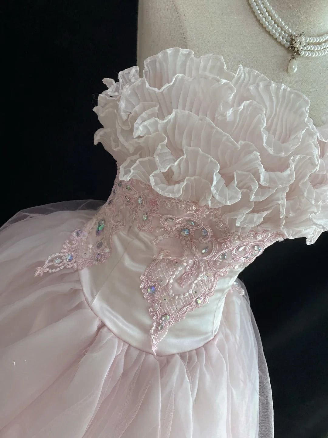 Dream Ball Gown Strapless Pink Lace Poofy Long With Tulle Tiered Quince Dress inspo Quinceanera Dresses Sweet 15 16 Outfits RB7780
