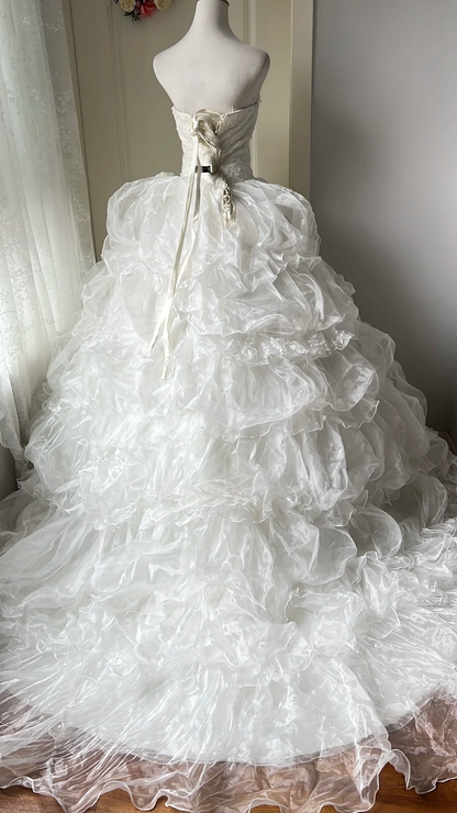 Timeless Wedding Dress Ball Gown Sweetheart Tulle White With Tiered Layers Long Bridal Gown RC0658