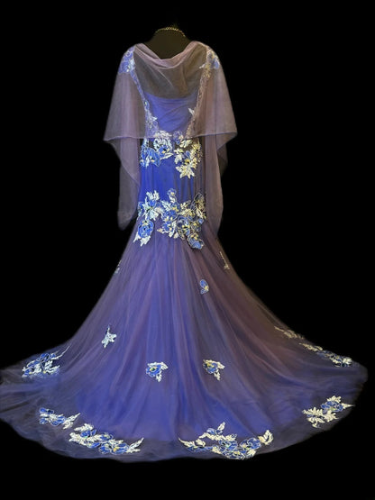 Vintage Prom Dresses Mermaid Scoop Purple Tulle With Appliqued 1950s Retro Classy Long Party Formal Outfits RB6168
