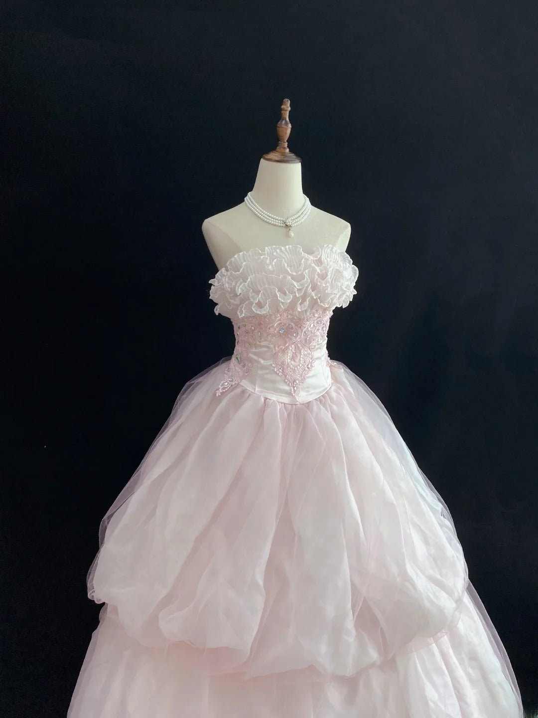 Dream Ball Gown Strapless Pink Lace Poofy Long With Tulle Tiered Quince Dress inspo Quinceanera Dresses Sweet 15 16 Outfits RB7780