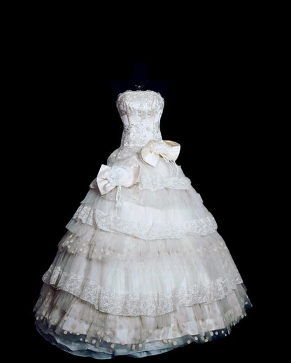 White Strapless Lace Ball Gown Quinceanera Dress, Sweet 15 Birthday Formal Dress RC0043