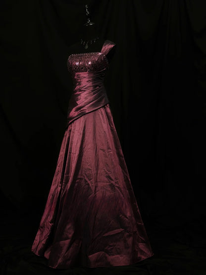 Vintage Prom Dresses Mermaid One Shoulder Burgundy With Beading 1950s Retro Classy Long Party Formal Outfits RB6169