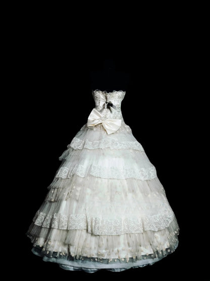 White Strapless Lace Ball Gown Quinceanera Dress, Sweet 15 Birthday Formal Dress RC0043