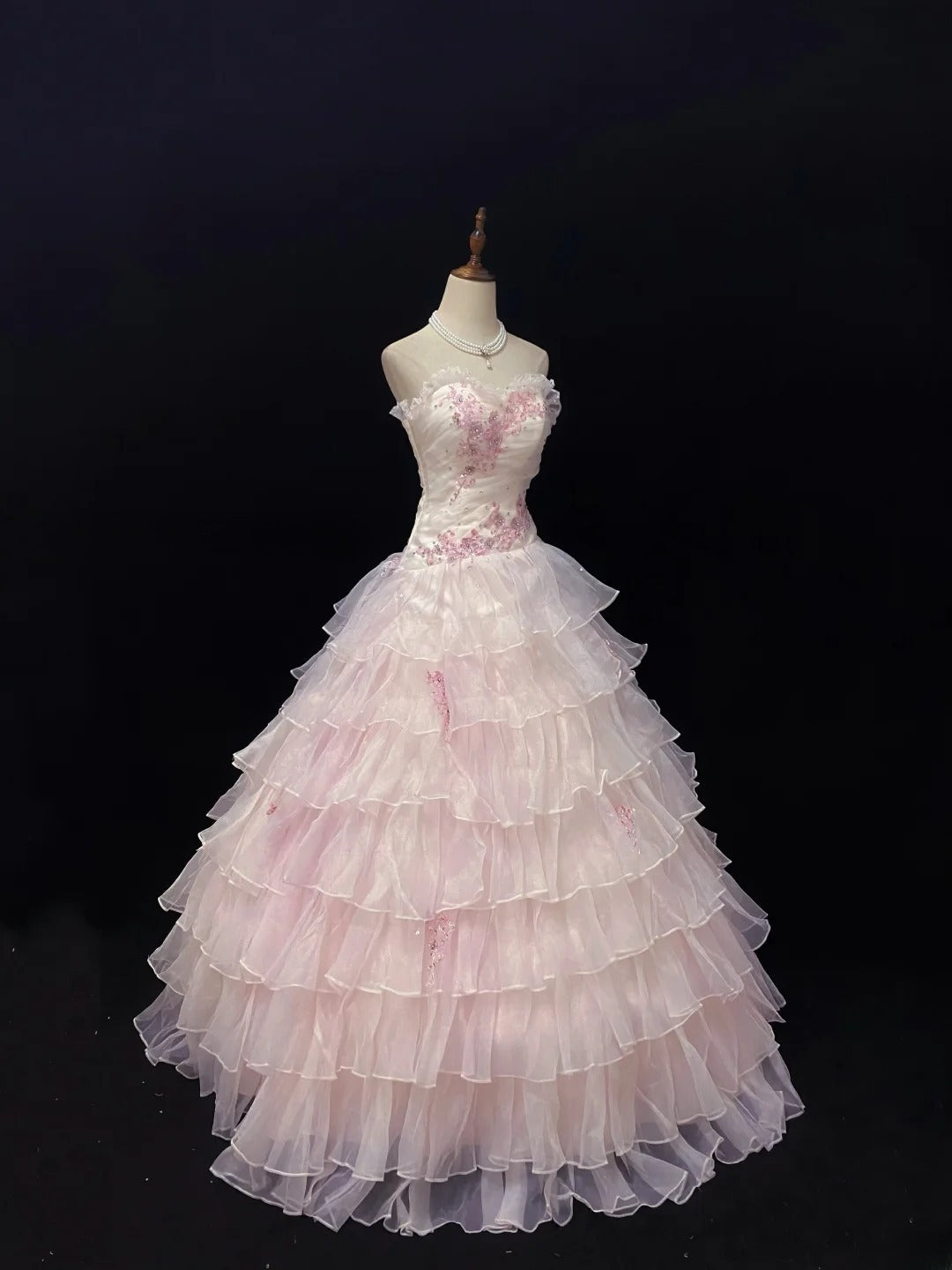 Dream Ball Gown Sweetheart Pink Lace Poofy Long With Tulle Tiered Layers Quince Dress inspo Quinceanera Dresses Sweet 15 16 Outfits RB7781