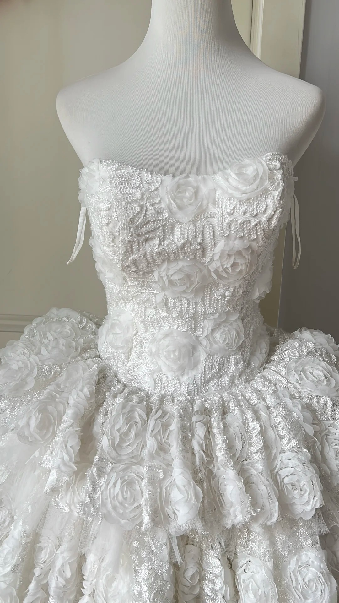 Hoco Dress Ball Gown Strapless White Short Floral Homecoming 17th Birthday Party Dress RC0661