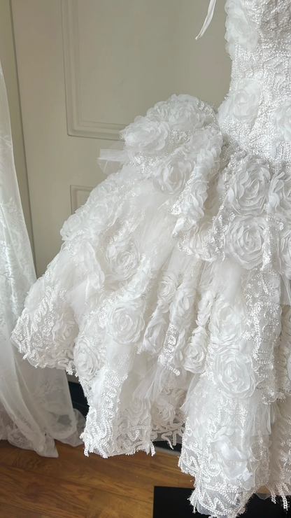 Hoco Dress Ball Gown Strapless White Short Floral Homecoming 17th Birthday Party Dress RC0661