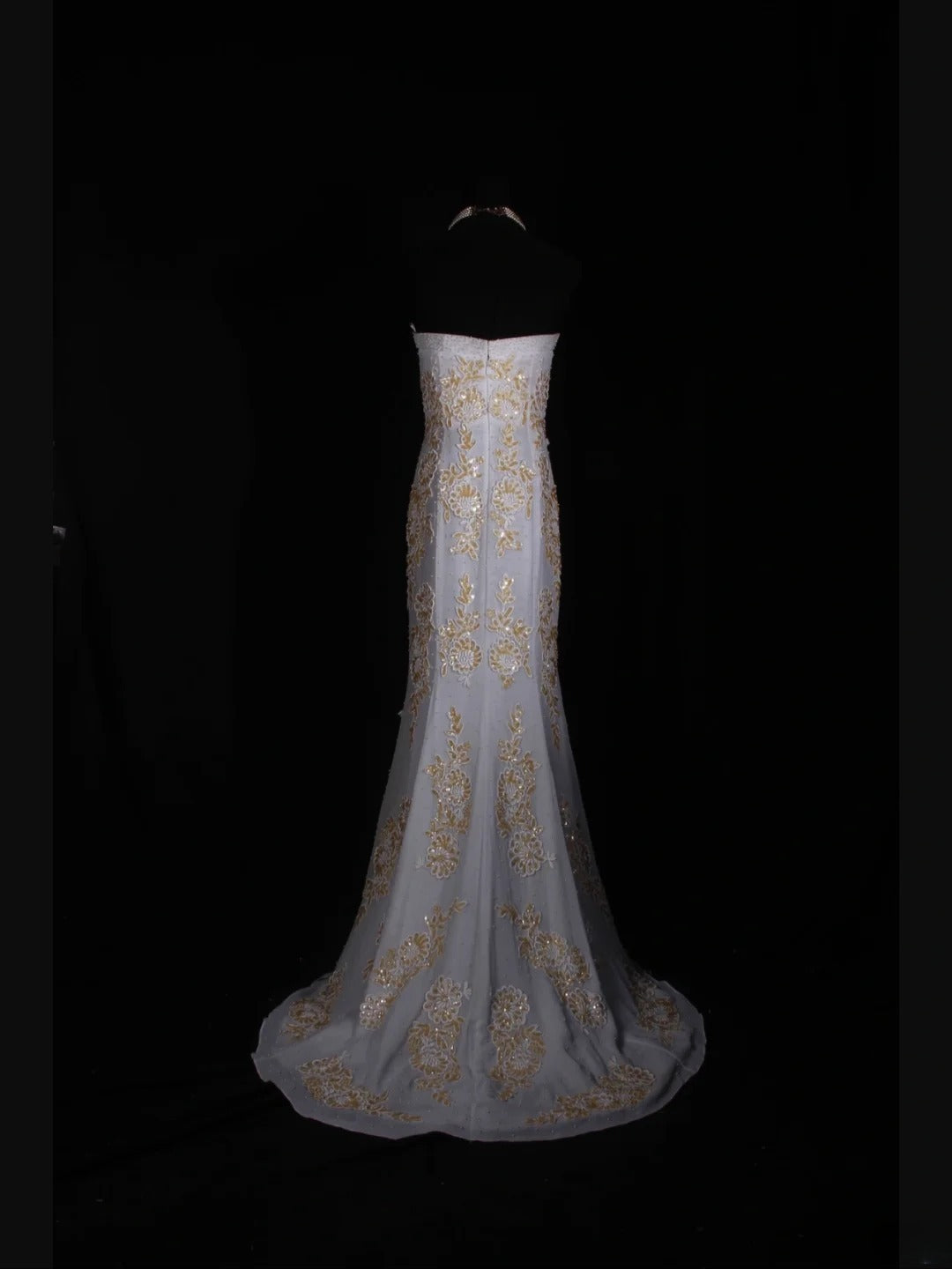 Vintage Meerjungfrauen-Kleid, trägerlos, weiß, 1970er Jahre, mit applizierten Perlen am Oberteil, langes Ballkleid, Inspiration für den 16. Geburtstag, formelles Abendkleid AS333