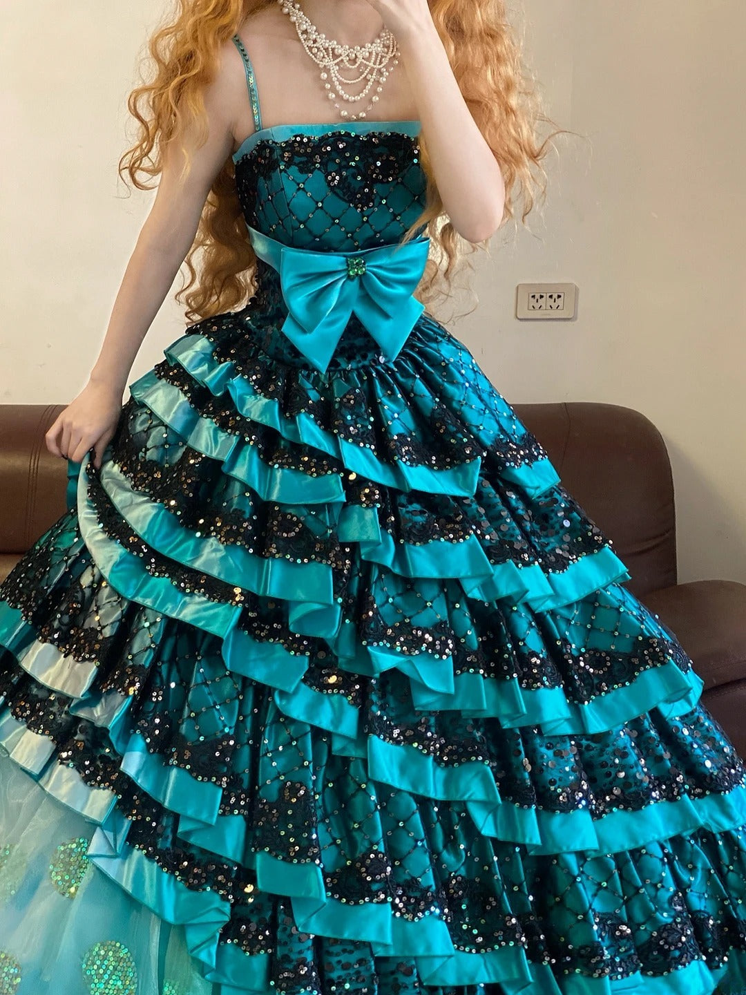Prom Dress Elegant Ball Gown Spaghetti Straps Blue Black Lace Formal Evening Gown for Graduation Party RB9381